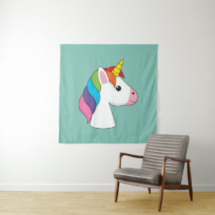 Niedliches magisches Einhorn mit farbenfroher Haar Wandteppich