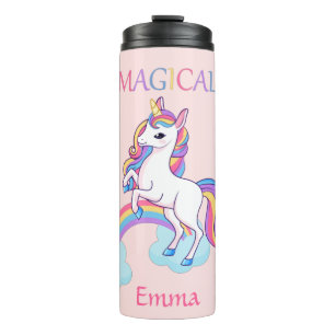 Niedliches magisches Einhorn und Regenbogenrosa Thermosbecher