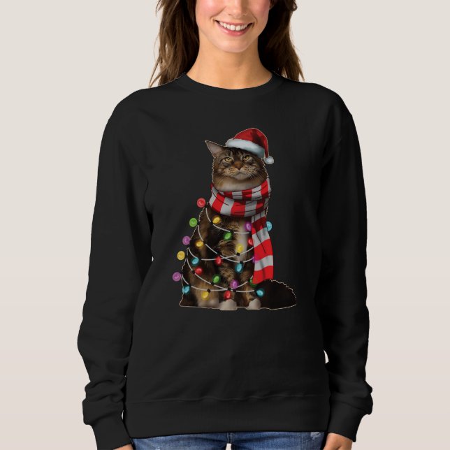 Niedliches Maine Coon Cat Funny Xmas Weihnachtsges Sweatshirt (Vorderseite)