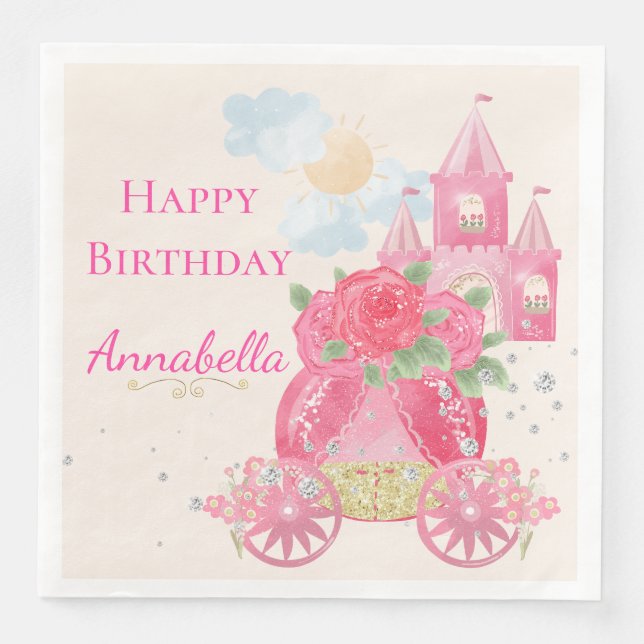 Niedliches Mairy Tale Pink Princess Party Serviette (Vorderseite)