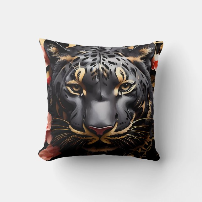 Niedliches Majestic Black Tiger Portrait Kissen (Vorderseite)