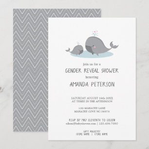 Niedliches Mama & Baby Whales Blue Zickzack Gender Einladung