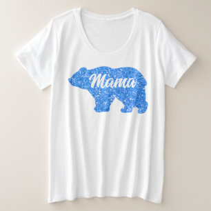 Niedliches Mama Bär blaues Funkeldesign für sie Große Größe T-Shirt
