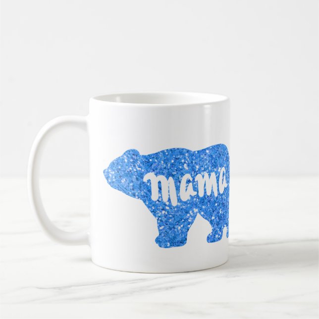 Niedliches Mama Bär blaues Funkeldesign für sie Kaffeetasse (Links)