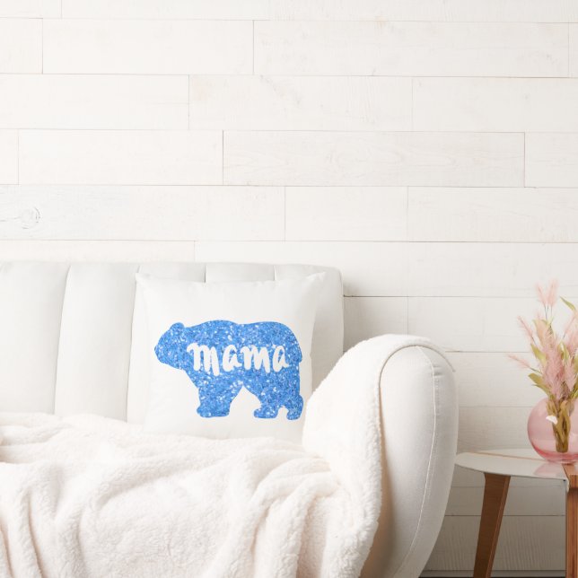Niedliches Mama Bär blaues Funkeldesign für sie Kissen (Liege)