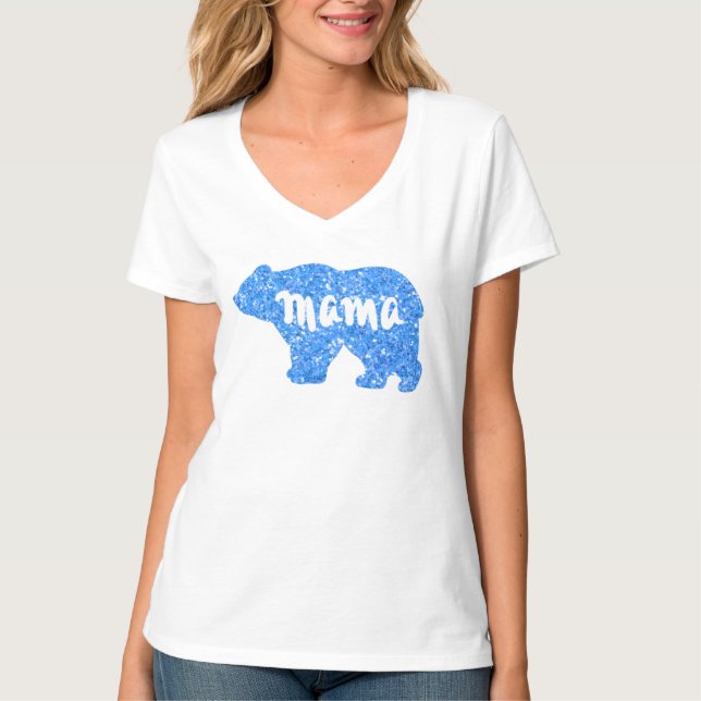 Niedliches Mama Bär blaues Funkeldesign für sie T-Shirt (Vorderseite)