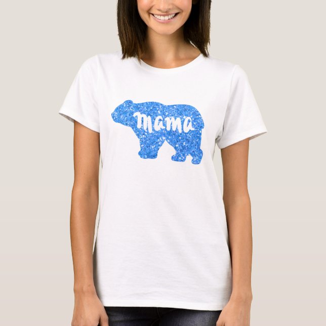 Niedliches Mama Bär blaues Funkeldesign für sie T-Shirt (Vorderseite)