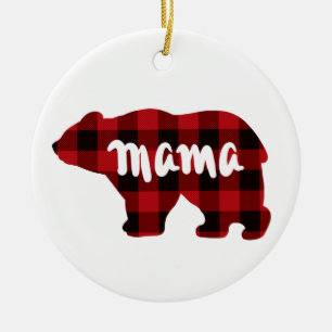 Niedliches Mama Bären Design, rustikal rot kariert Keramik Ornament
