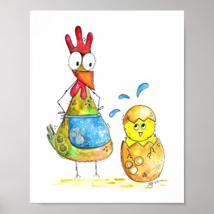 Niedliches Mama-Hühnchen mit Baby Poster