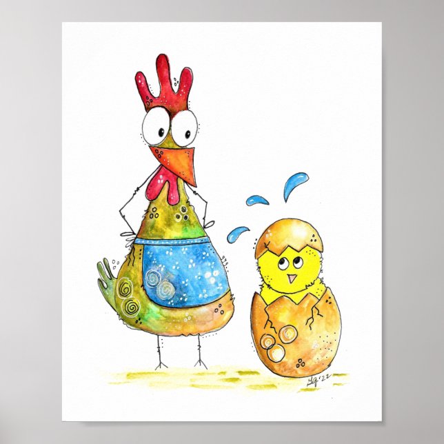 Niedliches Mama-Hühnchen mit Baby Poster (Vorne)