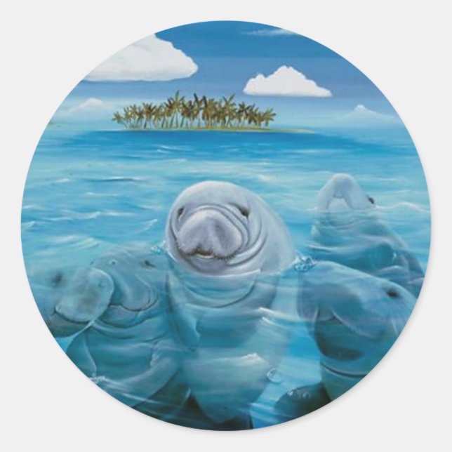 Niedliches Manatee Glossy Stickers Runde (Vorderseite)