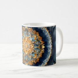 Niedliches Mandala Design auf blau mit Gold & Silv Kaffeetasse