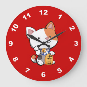 Niedliches Maneki Neko (glückliche zuwinkende Große Wanduhr