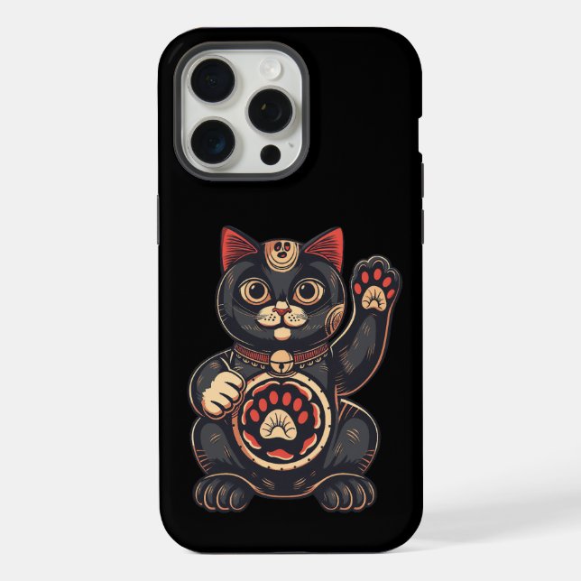 niedliches Maneki Neko Katzenaufdruck auf Japanisc iPhone Hülle (Rückseite)