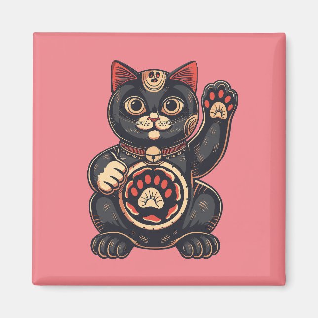 niedliches Maneki Neko Katzenaufdruck auf Japanisc Magnet (Vorne)