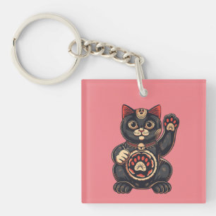 niedliches Maneki Neko Katzenaufdruck auf Japanisc Schlüsselanhänger