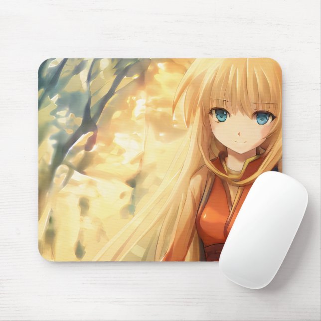 Niedliches Manga Girl in der Natur Waifu Kawaï Ani Mousepad (Mit Mouse)