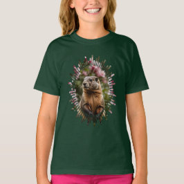 Niedliches Marmot mit rosa Rhododendron Hintergrun T-Shirt