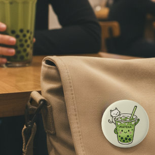 Niedliches Matcha Bubble Tee mit Cat Kawaii Iced D Button