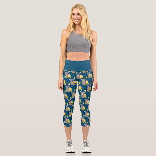 Niedliches Mausmuster Ozeanblau Capri Leggings (Vorderseite)