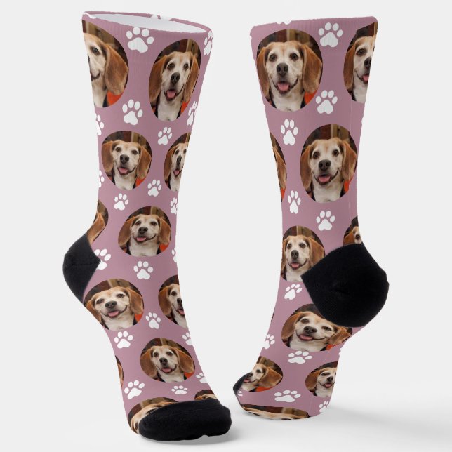 Niedliches Mauve Pet Foto & Paw Prints Hund oder K Socken (Gewinkelt)