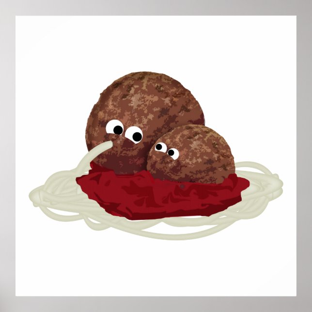 Niedliches Meatball Eating Spaghetti Poster (Vorne)