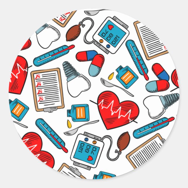 Niedliches medizinisches Krankenpflegethema gemisc Runder Aufkleber (Vorderseite)