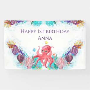 Niedliches Meer Octopus bunt Happy Birthday Banner