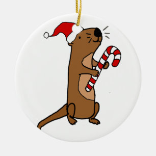 Niedliches Meer Otter in der Weihnachtsmannmütze W Keramik Ornament