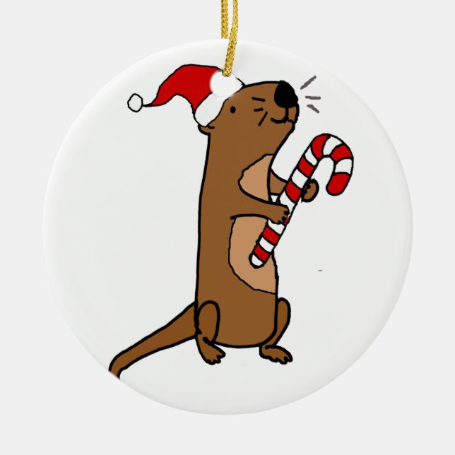 Niedliches Meer Otter in der Weihnachtsmannmütze W Keramik Ornament (Vorne)