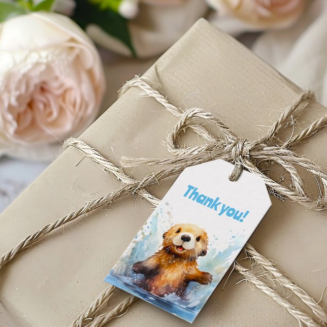 Niedliches Meer Otter in Wasser Danke Personalisie Geschenkanhänger (Von Creator hochgeladen)