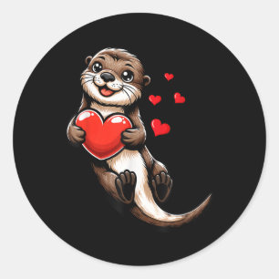 Niedliches Meer Otter Valentines Herzstück Lover F Runder Aufkleber