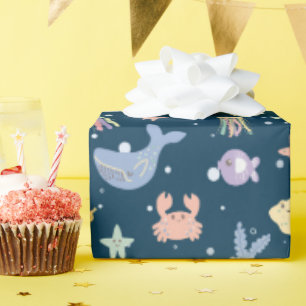 Niedliches Meeresleben Nahtloses Muster Geschenkpapier