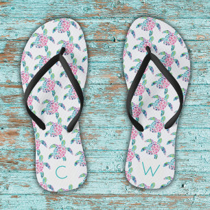 Niedliches Meeresschildkrötenmuster Mit Monogramm  Flip Flops