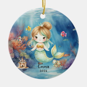 Niedliches Meerjungfrau Foto Wasserfarbe Personali Keramik Ornament