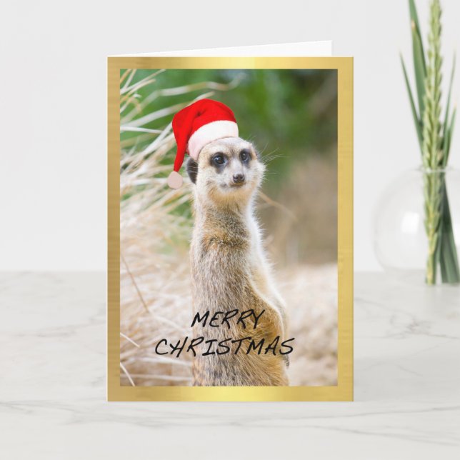 "Niedliches Meerkat" Entwurf Weihnachtskarte Feiertagskarte (Vorderseite)