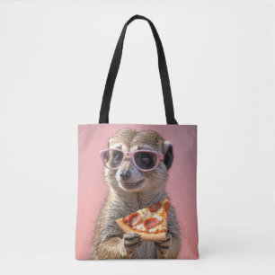 Niedliches Meerkat mit Brille und Pizza