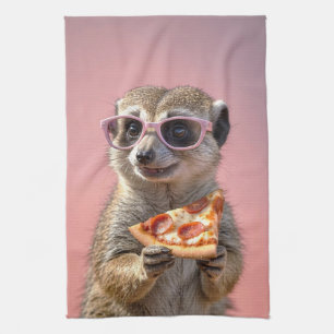 Niedliches Meerkat mit Brille und Pizza Geschirrtuch
