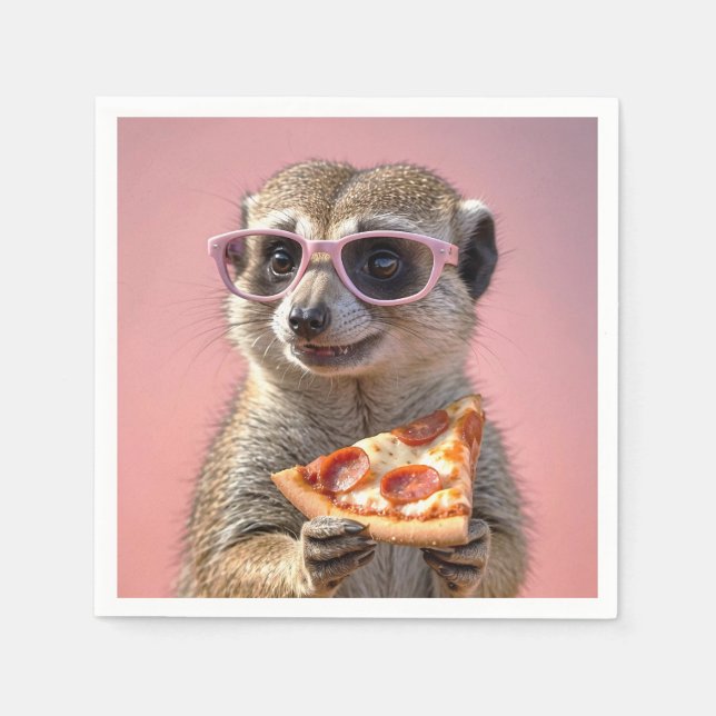Niedliches Meerkat mit Brille und Pizza Serviette (Vorderseite)