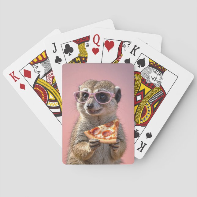 Niedliches Meerkat mit Brille und Pizza Spielkarten (Rückseite)