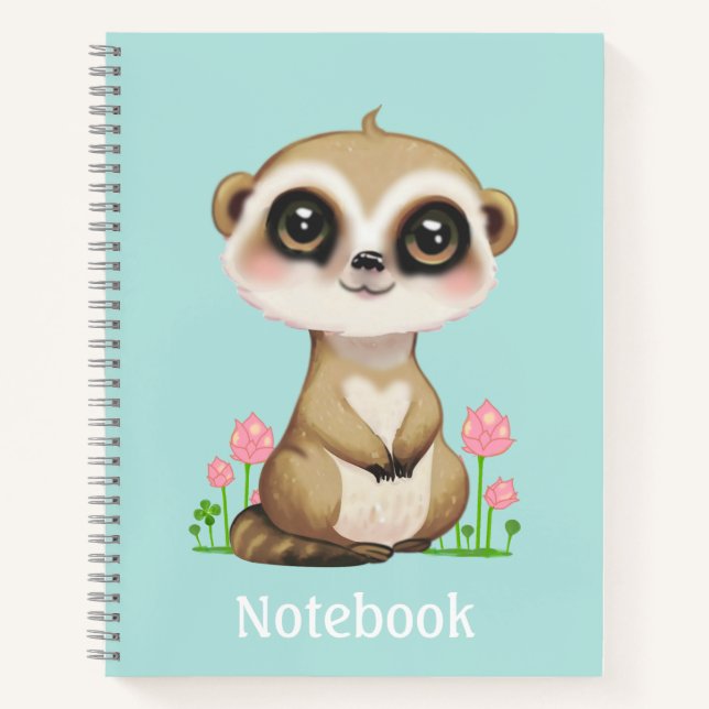 Niedliches Meerkat und Blume auf Light Blue Notizbuch (Vorderseite)