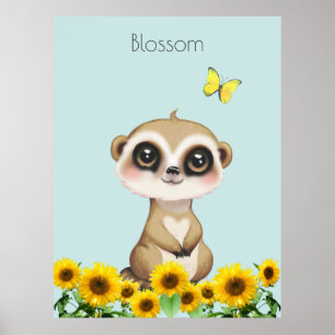 Niedliches Meerkat und Sonnenblumen Poster