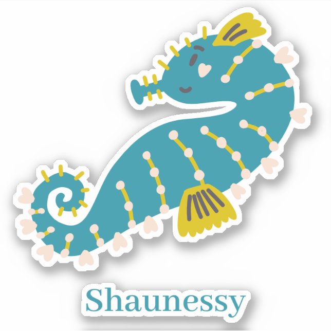 Niedliches Meerpferd aquamarin-blaue rosa Herzen p Aufkleber (Vorderseite)