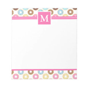 Niedliches mehrfarbiges Donuts Monogramm Notizblock