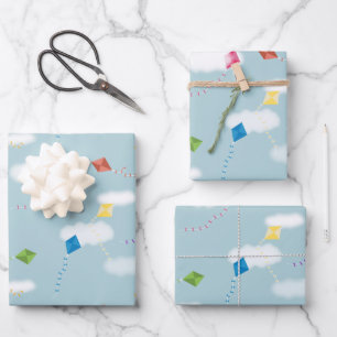 Niedliches mehrfarbiges Kites Kids-Muster Geschenkpapier Set