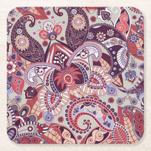 Niedliches mehrfarbiges Paisley-Blumenmuster Rechteckiger Pappuntersetzer