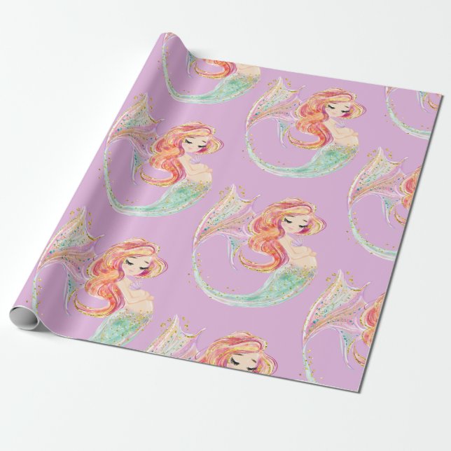 NIEDLICHES MERMAID BABY SHOWING Wrapping Paper Geschenkpapier (Ungerollt)