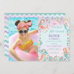 Niedliches Mermaid Birthday Rainbow Unteres Foto Einladung