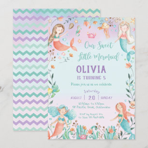 Niedliches Mermaid Birthday Rainbow Untermeer Einladung