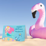 Niedliches Mermaid Girl Custom Kids Beach Happy Ge Karte<br><div class="desc">Niedliche individuelle Geburtstagskarte von Meerjungfrau mit einem hübschen,  rosa haarigen Mädchen und einem coolen aquamarinen Schwanz,  der neben schönen Muscheln im Ozean schwimmt. Coole Geburtstagskarte für ein Party oder ein Strandmädchen.</div>